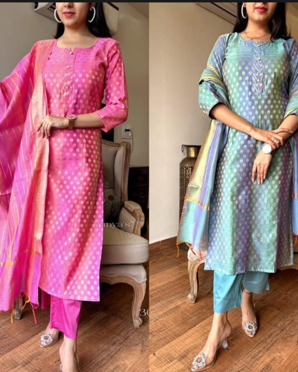 Pure modal chanderi self moonga zari work kuri