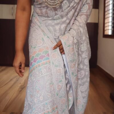 Pure chikankari lucknowi handwork Georgette saree