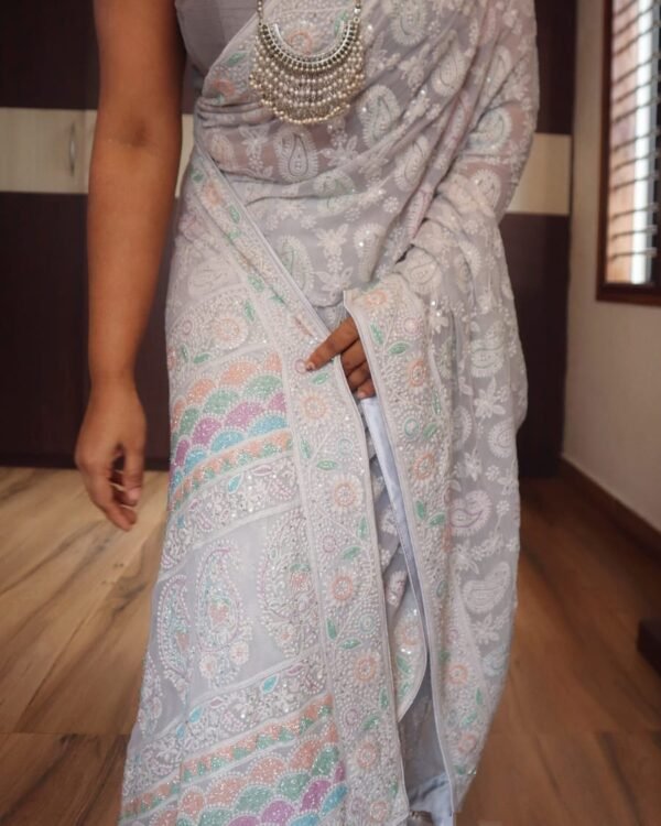 Pure chikankari lucknowi handwork Georgette saree
