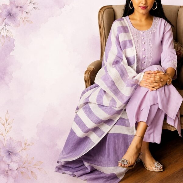 Handloom cotton suit and pure linen dupatta set