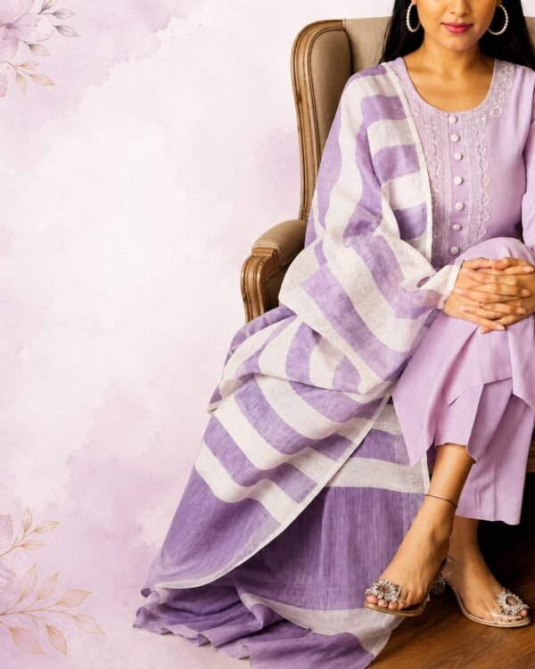 Handloom cotton suit and pure linen dupatta set