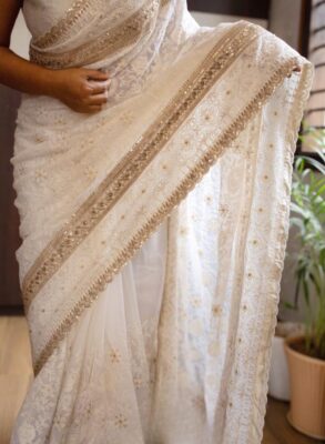 Chikankari collection pure georgette silk saree