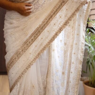 Chikankari collection pure georgette silk saree