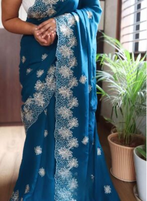 New Blue munga silk saree