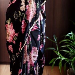 Pearl handwork on pure crepe silk saree