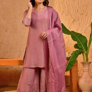 Phoolkari Kurta Plazo In Lavender