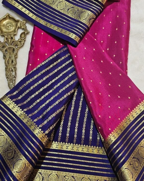 New Pure crepe Mysore silk sarees Butta style Rich pallu Silk Mark certified For More Collections Pure Mysore Silk Saree Policy Return & Refund Shipping Information Time of Delivery Facebook FB YouTube YouTube Intagram Instagram Join WhatsApp WhatsApp Silk Mark Sarees