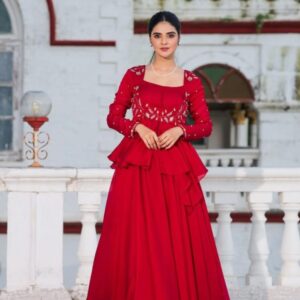 Salvia Red IndoWestern Set