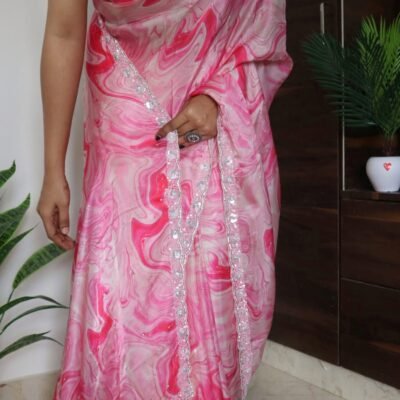 Pure Mysore crepe silk sarees with sequence and stone handwork