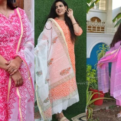 Pure hand block kota doria fabric of kurti