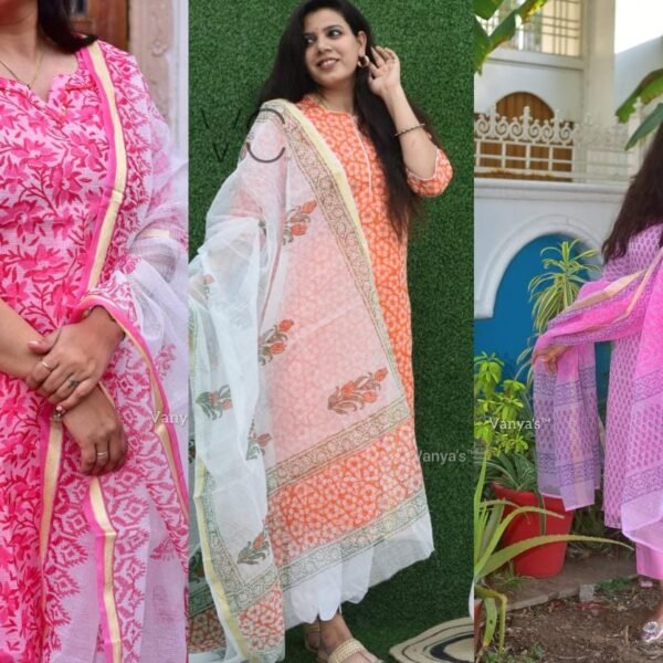 Pure hand block kota doria fabric of kurti