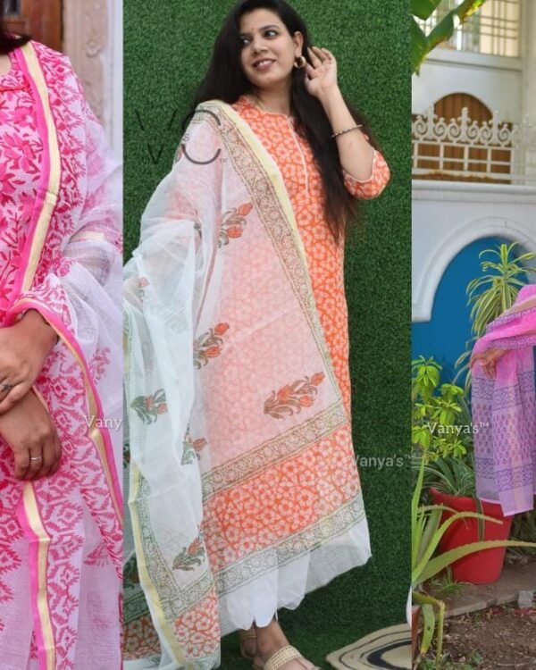 Pure hand block kota doria fabric of kurti