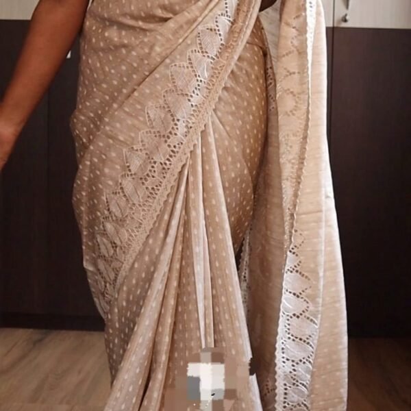 Tussar silk saree with cutwork embroidered borders
