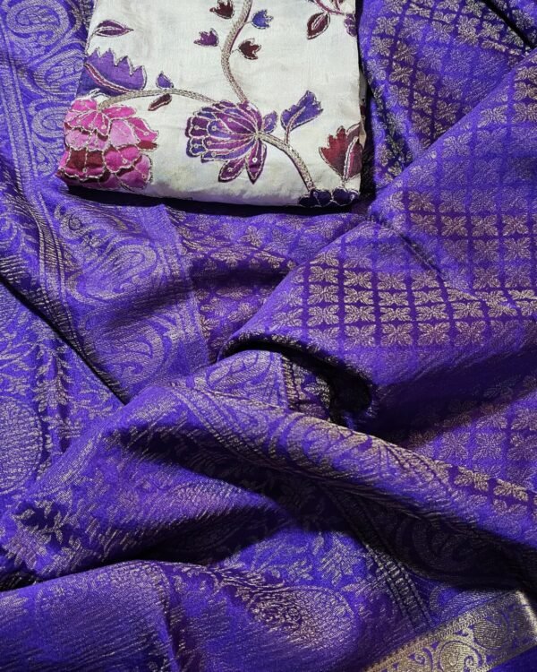 Pure wrinkle crepe brocade Mysore silk saree
