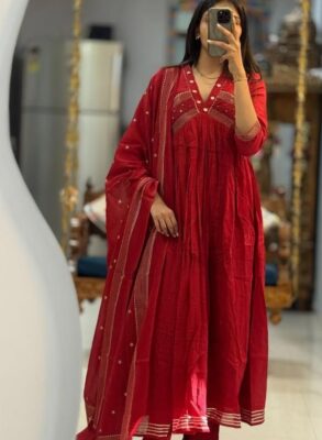 Beautiful mul cotton designer embroidered anarkali