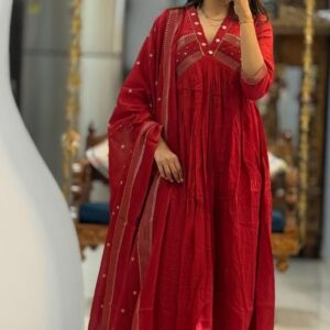 Beautiful mul cotton designer embroidered anarkali