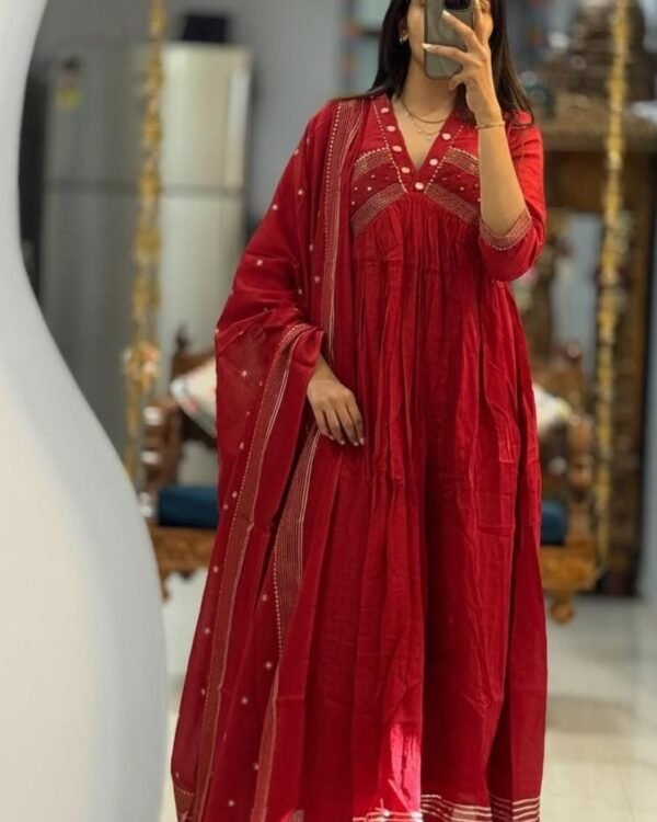 Beautiful mul cotton designer embroidered anarkali