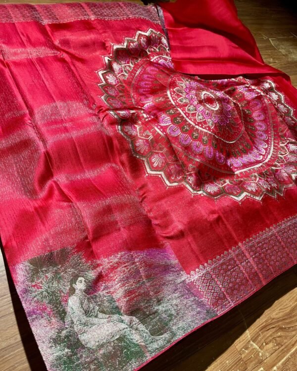 High quality pure kanchipattu handloom tissue scart 2g Meenakari brocade designs