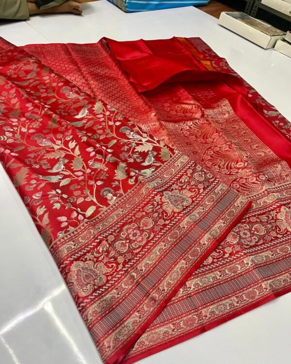 Pure kanchipattu resham pack edge to edge Meenakari pattern designs