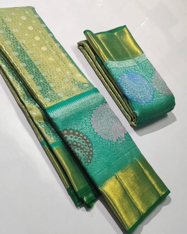 Pure kanchipattu handloom tissue scart 2g Meenakari brocade