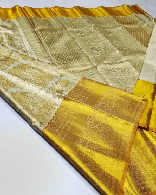 Pure kanchipattu tissue double card Meena birds with coconut all over brocade