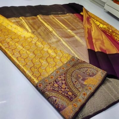 Pure kanchi pattu tissue edge to edge Meenakari brocade designs