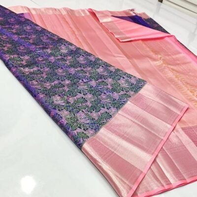 Pure kanchipattu resham kuttu floral tiger reserver brocade