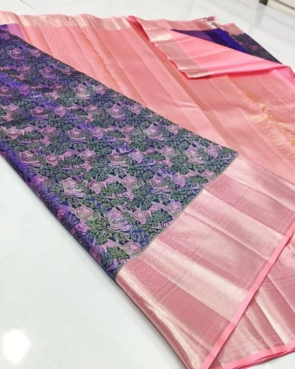 Pure kanchipattu resham kuttu floral tiger reserver brocade
