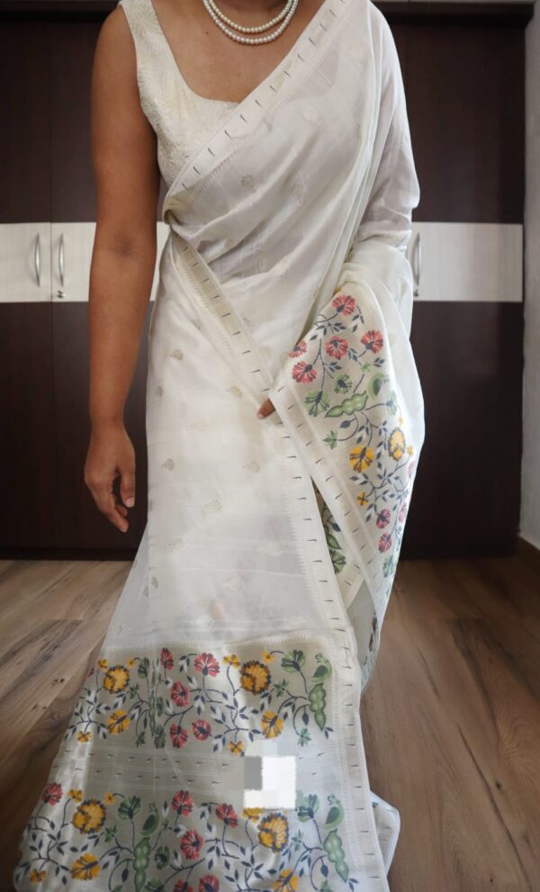 Pure tussar silk sarees in silver zari - Image 3