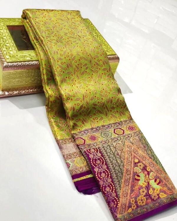 Pure kanchipattu resham pack edge to edge Meenakari pattern designs