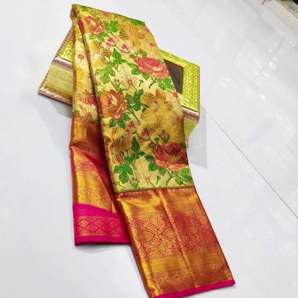 Pure kanchipattu tissue floral brocade designs 