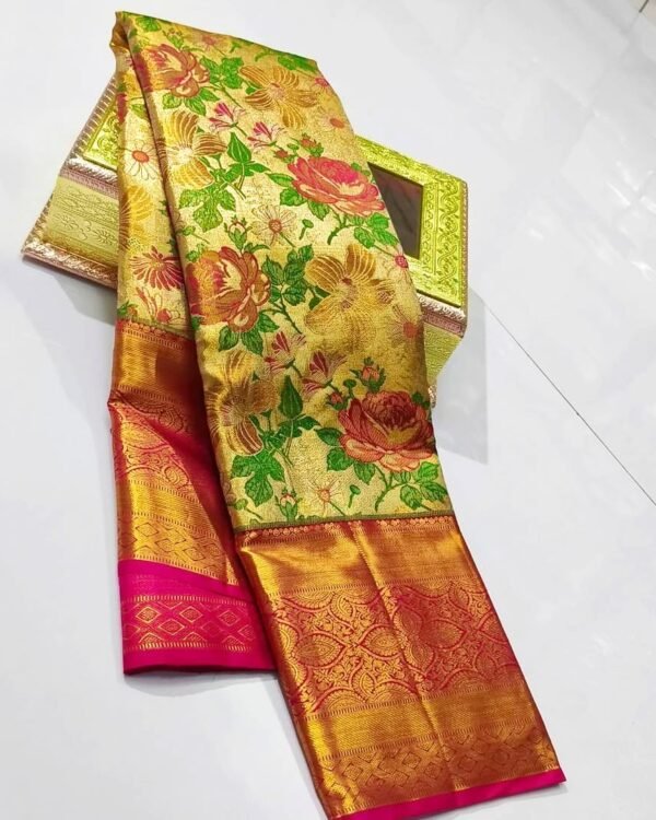 Pure kanchipattu tissue floral brocade designs 