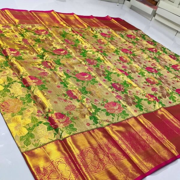 Pure kanchipattu tissue floral brocade designs  - Image 2