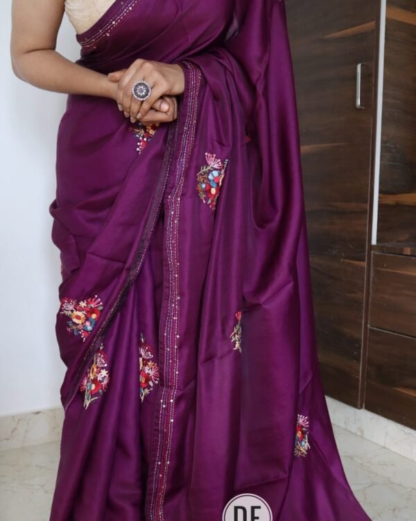 Kashmiri handwork embroidery tussar silk saree