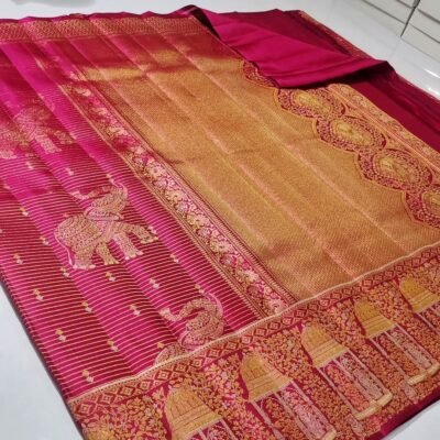 Pure kanchipattu tissue edge to edge floral Meena brocade designs 