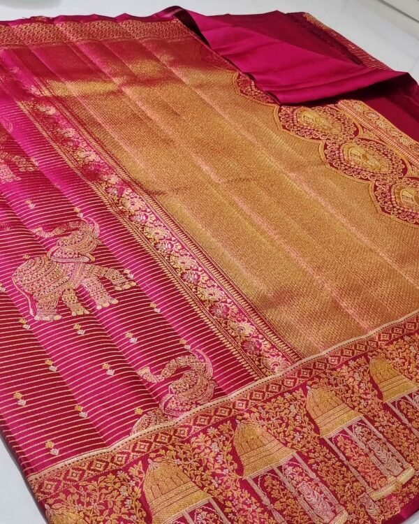 Pure kanchipattu tissue edge to edge floral Meena brocade designs 