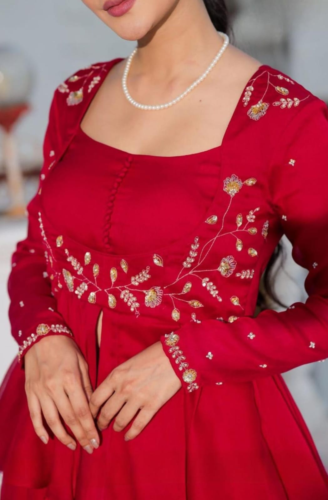 Salvia Red IndoWestern Set 4 Salvia Red IndoWestern Set - Image 4