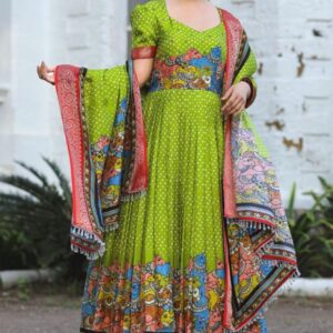 Parina Bandhej (Dress) in Lime Color