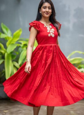 Red Mul Cotton Midi Dress