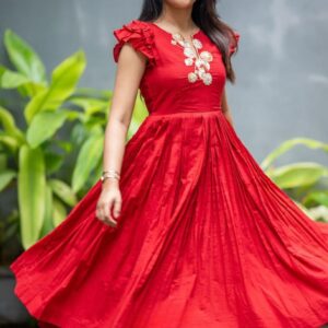 Red Mul Cotton Midi Dress