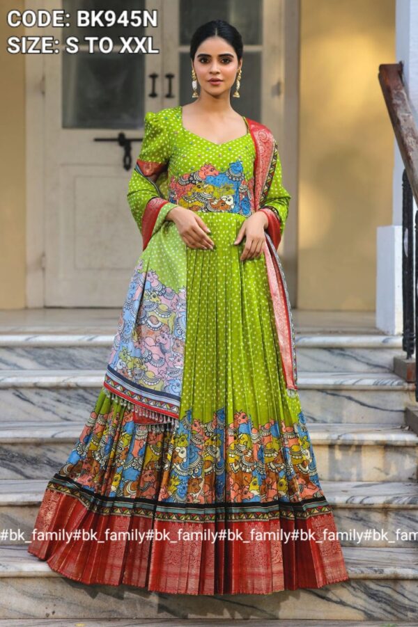 Parina Bandhej (Dress) in Lime Color - Image 5