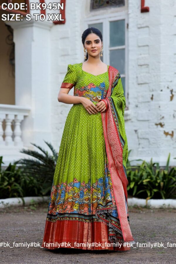 Parina Bandhej (Dress) in Lime Color - Image 4