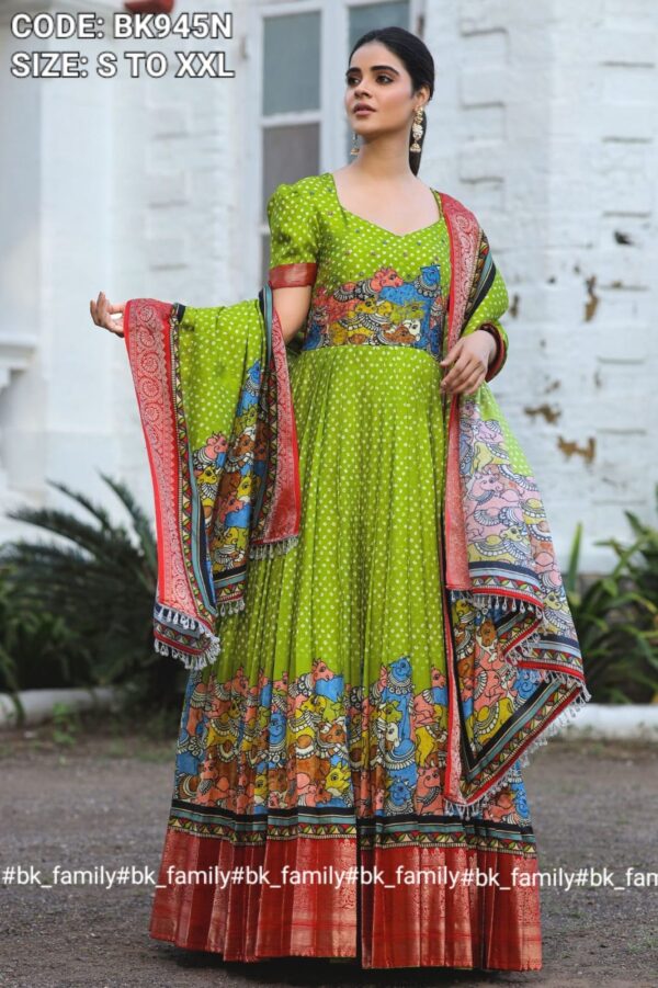 Parina Bandhej (Dress) in Lime Color - Image 2