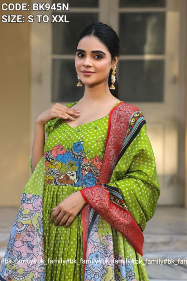 Parina Bandhej (Dress) in Lime Color - Image 3