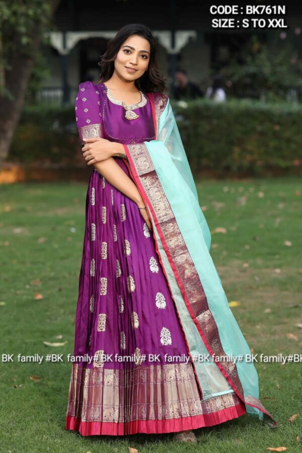 Prisha Purple Kanchi Border Pattu Anarkali Dress - Image 4