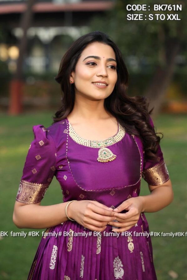 Prisha Purple Kanchi Border Pattu Anarkali Dress - Image 5