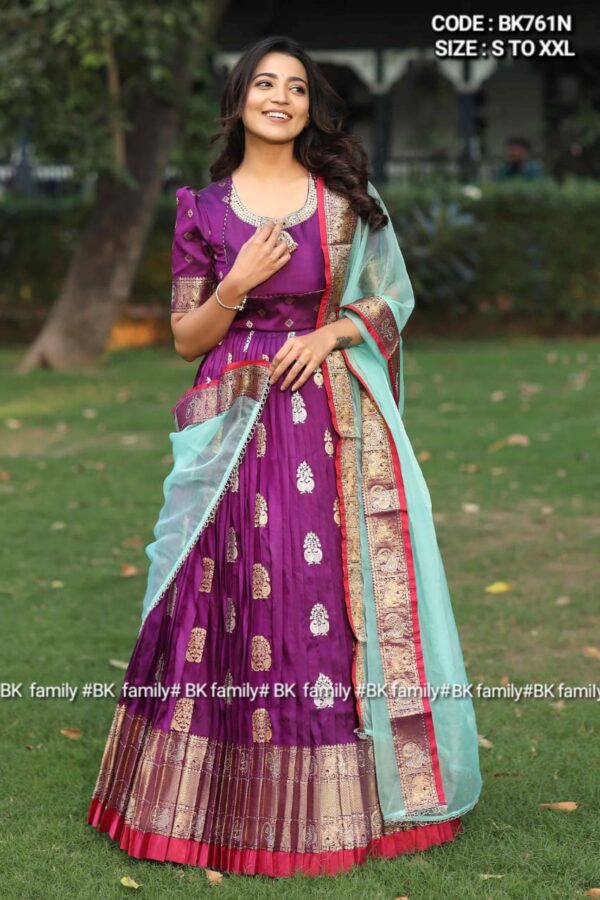 Prisha Purple Kanchi Border Pattu Anarkali Dress