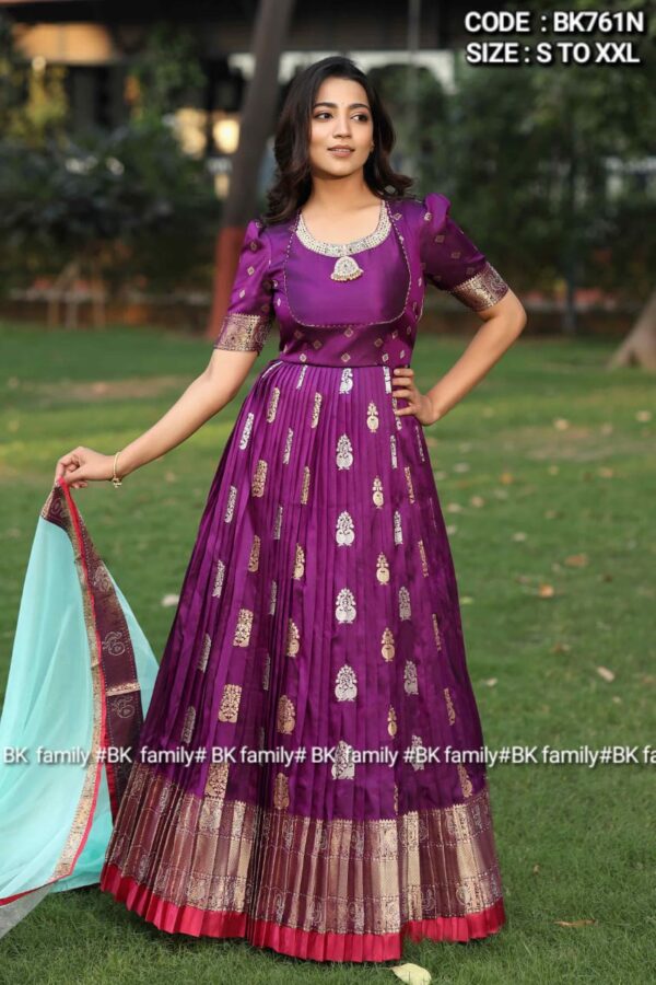 Prisha Purple Kanchi Border Pattu Anarkali Dress - Image 3