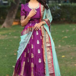 Prisha Purple Kanchi Border Pattu Anarkali Dress