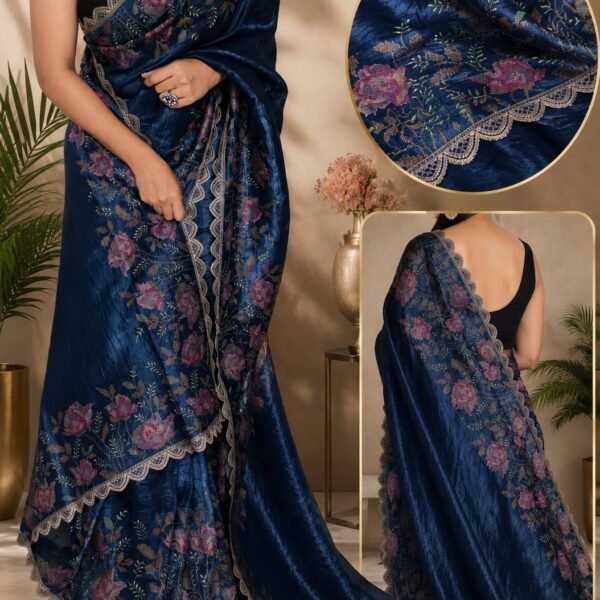 Beautiful crushed tissue silk sarees in stunning shade